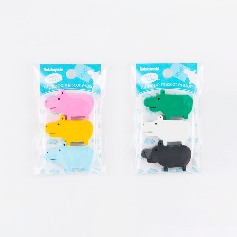 Nakabayashi HPP-ERA-P Hippopo Series Mascot Eraser, Pastel, Pack of 3