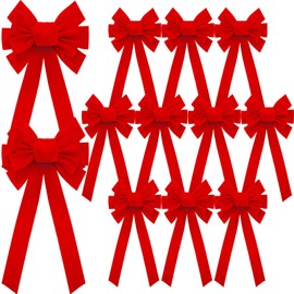 Crowye 24 Pcs Large Red Christmas Velvet Bows 21 x 9 in Giant Christmas Wreath Bows Xmas Tree Topper Ornament Bows for Indoor Outdoor Wrapping Crafts DIY Decor Garland Front Door Party Supplies
