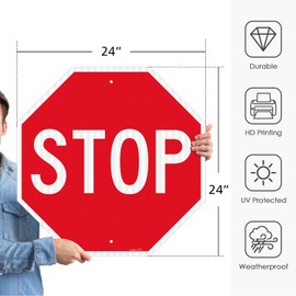 GicnKeuz Stop Signs Traffic Signs 24 x 24 Inches, High Intensity - Engineer Grade Reflective Aluminum Sheeting, Rust Free Metal Stop Sign Street Road Sign, Weather Resistant, Waterproof, Fade Resistant, 2 Pre-drilled Holes (1-PACK)