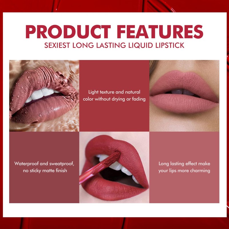 Hongyans Lipstick Set 12 Colours Waterproof Lip Gloss Liquid Matte