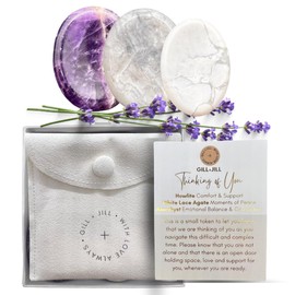 Thinking of You Comfort Stones, Healing Crystals, Sympathy Memorial Bereavement Condolence Gifts for Loss of Loved One, Father, Mother, Support for Anxiety, Worry Stones