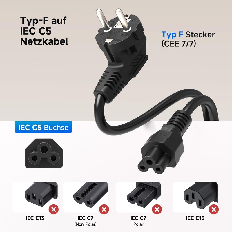 Cable Matters (2-Pack) CEE 7/7 to C5 Power Cable 2
