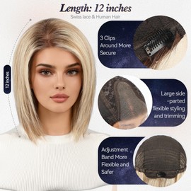 starluck Human Hair Wig Lace Front Wigs Real Human Hair Wigs For Women Wig Side Part 6"*5"*2" HD Lace Ombre Light Blonde Mixed Light Brown 12 Inch Realistic and Natural for Daily Party Use