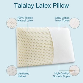 100% Talalay Latex Pillow, Natural Sleeping Bed Pillow - Luxury Soft Queen Size Pillow for Side, Back, and Stomach Sleepers - Removable Breathable Cotton Cover (Queen (Medium))