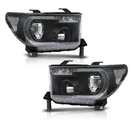 G-PLUS Front LED Headlights Assembly, Compatible with Toyota Tundra 2007-2013/Fit Toyota Sequoia 2008-2017 Driver and Passenger Side Headlamps,Clear Lens Black Housing Clear Reflector