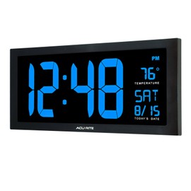 AcuRite 76100M Oversized LED Clock with Indoor Temperature, Date and Fold-Out Stand 18-Inch Blue