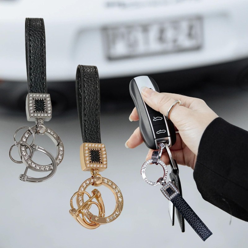 Leather Car Key Fob, 2 Pieces Universal Car Key Ring