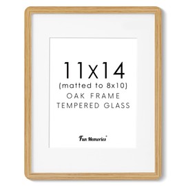11x14 Picture Frame, Solid Oak Wood Frame 11 x 14 for Wall, Rustic Wooden Frames 11 by 14 with Tempered Glass, 11x14 Frame with Mat for 8x10, Home Decor Photo Frames 11"x14", Natural Oak Color, 1 Pack