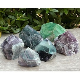 GAF TREASURES Standing Rainbow Fluorite Top Polished Point – Semi Polished Rough Fluorite Generator (6-8 oz)
