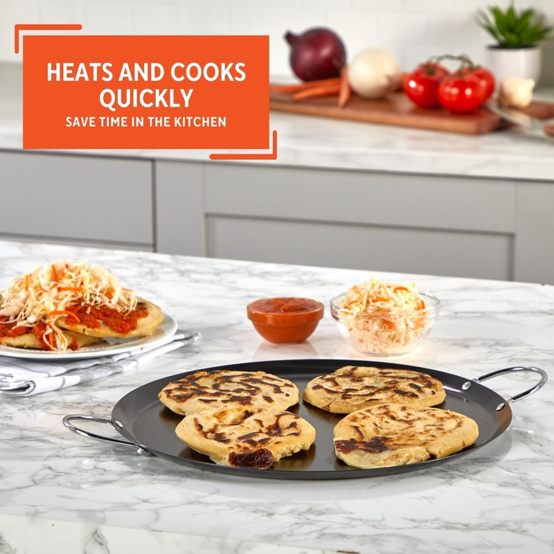 IMUSA 13.5in Carbon Steel Nonstick Round Comal with Metal Handles,