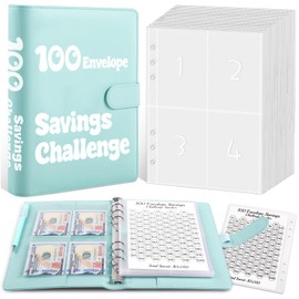 Zuozee 100 Envelopes Money Saving Challenge Binder, A5 Savings Binder with Cash Envelopes, Budget Binder for Planning and Saving $5050, Green