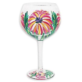 lesser and pavey LP48089 Hand Painted Gin Glass | Tropical Flowers | 1 Piece-9x9x21 cm Accessory, Multi Coloured