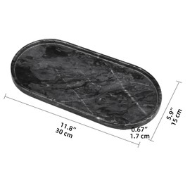 Oval Marble Bathroom Vanity Tray, Natural Luxury Marble Home Kitchen Bathroom Table Tray, Stone Decorative Countertop Tray for Coffee Perfume Jewelry (Dark Grey, 12" x 6" x 0.8")