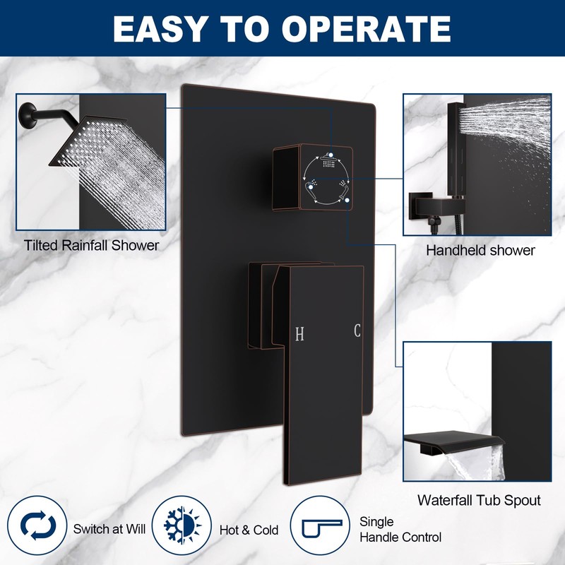 Solid Brass 3 Way Outlet Function Shower Diverter Valve, Drettyer
