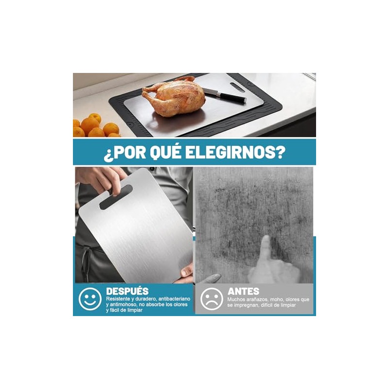 3PCS Tablas para Picar Cocina, Tabla de Cortar de Acero
