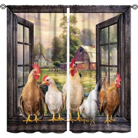 TKUYO - Cortinas de cocina con gallo, rural, rural, diseño de pollo, rústico, estampado, opacas, para recámara, sala de estar, comedor, 2 paneles, 55 x 63 pulgadas