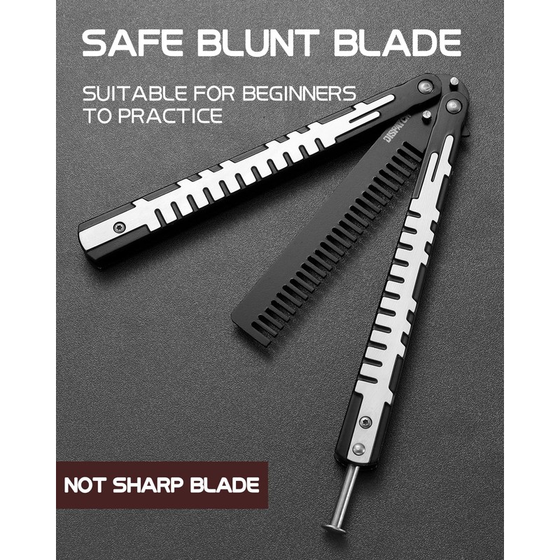 Dispatch Stainless Steel Practice Butterfly Comb Trainer Knife, Balisong Comb