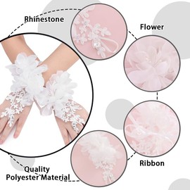 Urieo Rhinestone Fingerless Gloves Flower Bridal Glove Crystal Tea Party Wedding Gloves for women