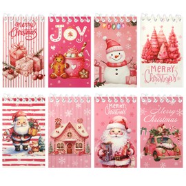 8 Pcs Pink Christmas Mini Spiral Notebook,Santa Claus Snowman Gingerbread Man Small Pocket Memo Notepad Wirebound Notebook Hardcover Journal for Kids Girl Home School Xmas Party Favor,3.9x2.4 Inch