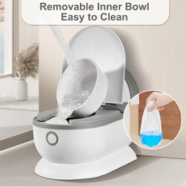 Toddler Potty Training Toilet - Realistic Toilet for Kids 6 Months+ with Detachable Training Seat,Baby Potty with Comfortable Backrest & Splash Guard,Easy to Clean & Assemble,Weight Capacity 66 Pounds