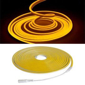 Maxlaxer Yellow LED Neon Strip Light，16.4ft/5m 12V Waterproof Flexible Light Strip for Indoor and Outdoor Decor, Bedroom, Kitchen, Party, TV Backlight.(Power Adapter not Included)
