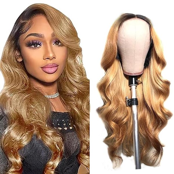 AiPliantfis Human Hair Wig 1b27 Honey Blonde Body Wig for Black Women Top Swiss Lace Pre Plucked Natural Hairline with Baby Hair Brazilian Remy Hair Unprocessed Virgin Hair Wig 24 Inches (61 cm)