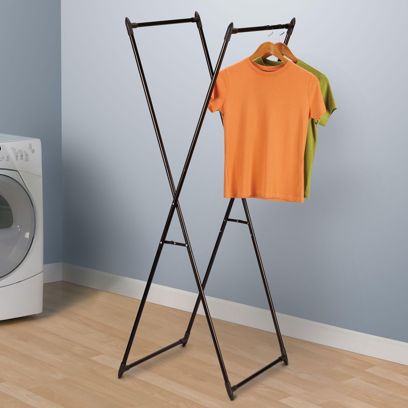 Household Essentials Valet Folding Clothes Rack, Strong Metal X-Frame, Chic