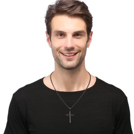 RWQIAN Men's Cross Necklace Silver/Gold/Black Stainless Steel Men's Necklace with Cross Pendant Christian Jewellery Cross Chain Gift for Men 18 - 24 Inches, Stainless Steel