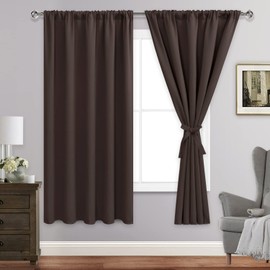 JIUZHEN Blackout Curtains for Bedroom - 60 Inch Wide Thermal Insulated Room Darkening Privacy Soundproof Curtains for Living Room, Set of 2 Panels with Tiebacks, 60 x 63 inches, Brown