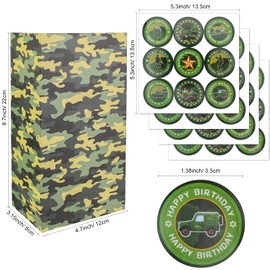 Qpout 24 Pack Camouflage Treat Bags with 36 Stickers, 4 Styles Military Theme Birthday Party Candy Cookie Bags, for Boys Kids Birthday Baby Shower Hero/Camouflage Theme Party Favour Supplies