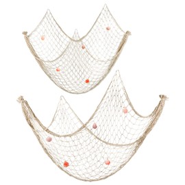 Fonyet Fishing Net Decoration with Shells 2 Pieces Beach Theme Fishing Net Decoration Wall Decoration for Party Home Living Room Bedroom (200 x 150 cm & 200 x 100 cm)