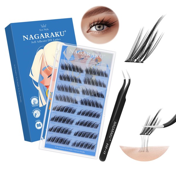 NAGARAKU Individual Eyelashes with Tweezer,96 Pcs Cluster Lashes Kit No