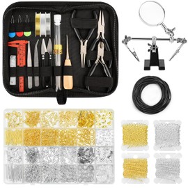 Tntleays Suministros Para La Fabricación De Joyas Para Adultos - Kit Permanente De Iniciación De Joyería Con Herramientas,4 Collares, Alicates De Joyería, Alambres De Joyería, Fornituras, Lupa Y Bolsa