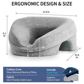 Face Down Pillow Massage Headrest for Bed, Stomach Sleeping Pillow, Face Cradle, BBL Pillow After Surgery Post Eye Surgery Recovery Equipment for Massage Tables, Piercing Pillows Removable Cover Grey
