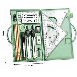 THJOPOKEEL Kit de dibujo,Kit de dibujo | Kit de geometría de reglas y compases de metal | Juego de regla triangular, brújula y transportador, lápices de dibujo, suministros de dibujo (Transparente)