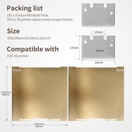 355X346MM PEI Sheet for Lab H2D Build Plate Double Sided Textured Print Bed Flexible Spring Steel Platform Board for Bambu Lab H2D Combo/H2D Laser Full Combo/AM2 Pro 3D Printer