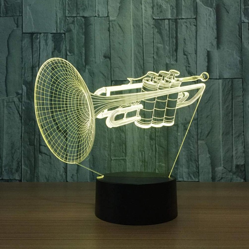 3D Night Light Lamps Trumpet LED Desk Table Lamp Musical