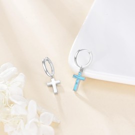 POPLYKE Sterling Silver Hanging Cross Earrings Cross/Lightning/Heart/triangle Hoop Earrings for Men Women, Medium, Metal, No Gemstone