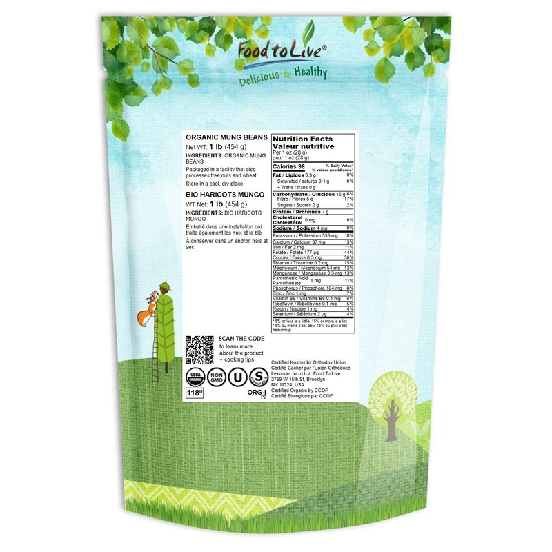 Food to Live Organic Mung Beans, 1 Pound – Non-GMO,