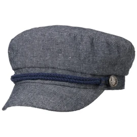 Lipodo Shania Elbsegler Women's Newsboy Hat Made of Linen/Cotton Mix - Baker Boy Hat with Elastic Band and Lining - Women's Cap with Cord and Buttons - Spring/Summer, blue