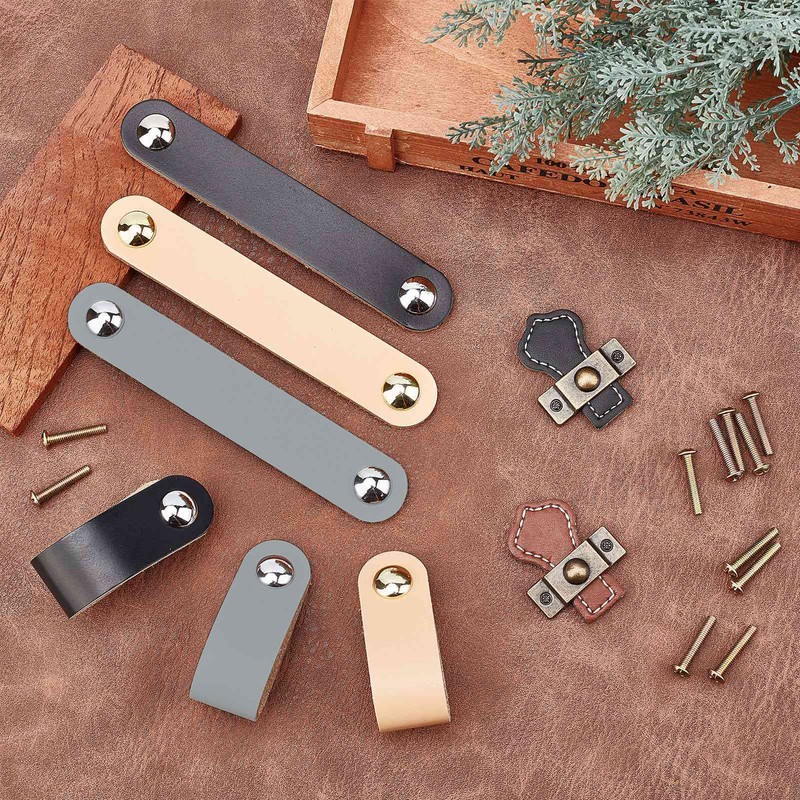 GORGECRAFT 6Pcs Leather Drawer Pull, Nordic Wardrobe Cabinet Door Handle,