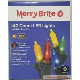 Merry Brite 140 Count LED Mini-Style Light Multi Bulb / Green Wire