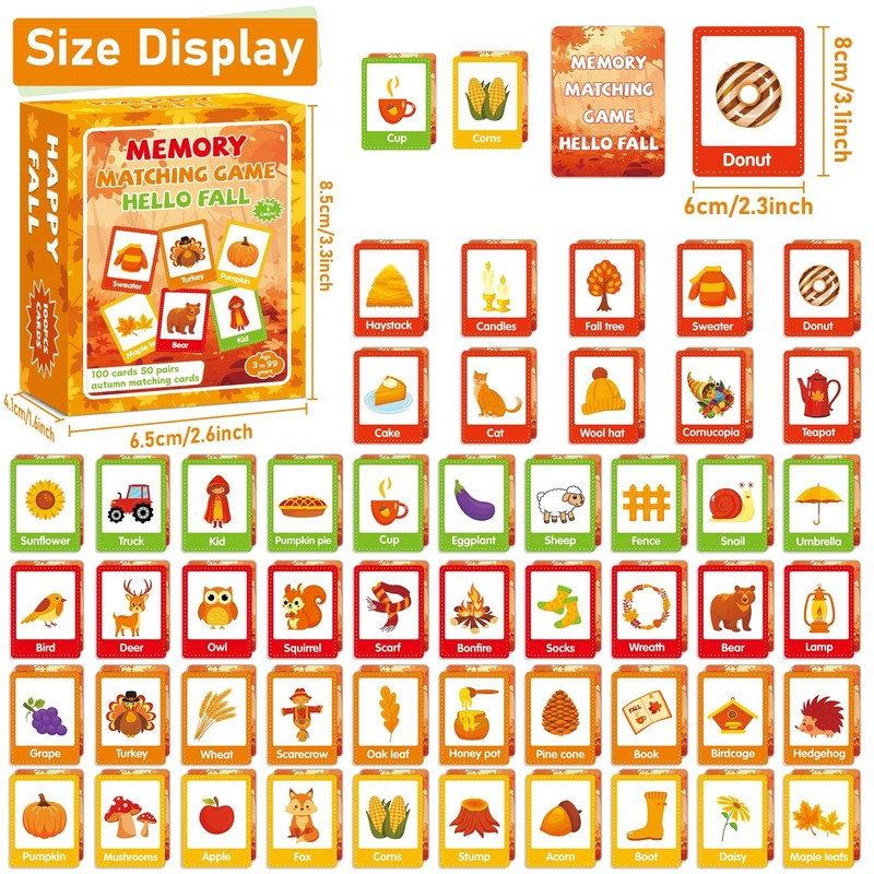 gisgfim 50 Pairs Thanksgiving Memory Matching Game Happy Fall Concentration