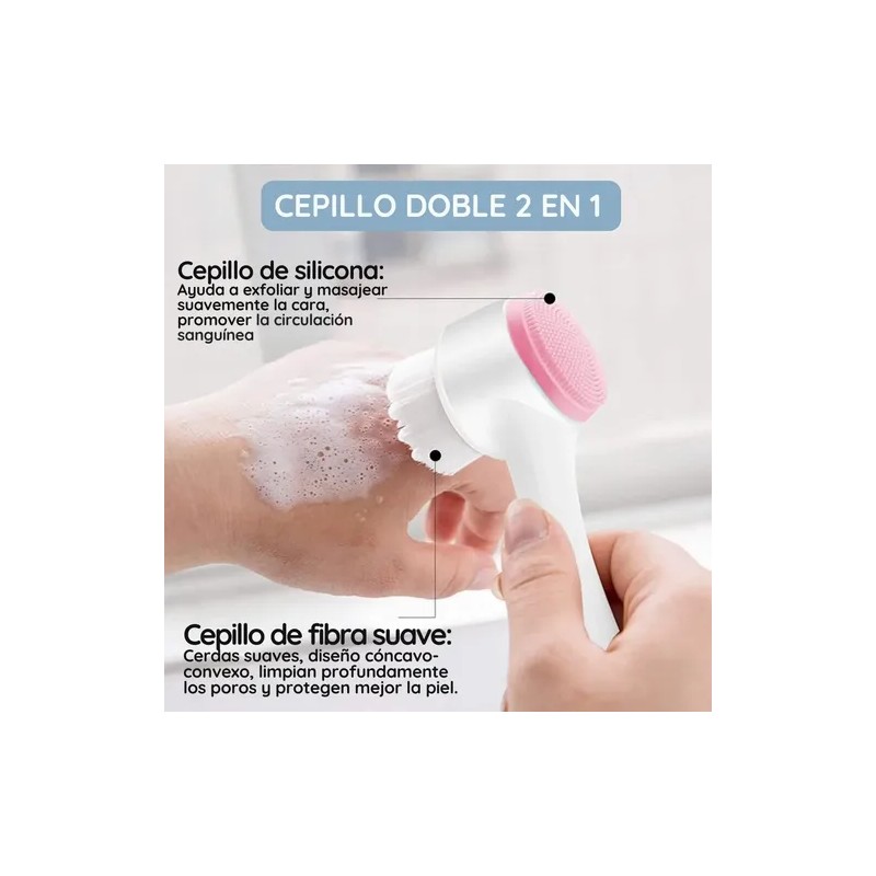 Cepillo Limpieza Facial Doble Cara Manual Exfoliante Skin F