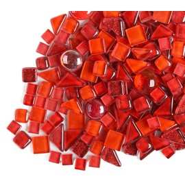 200 g Crystal Mosaic Glass Tiles, Irregular Colourful Small Mosaic Stones Glass Pieces for Crafts, Home Decoration (Red)