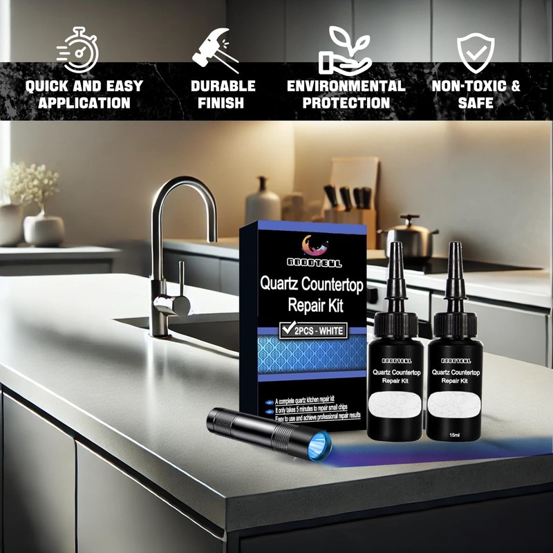 aqootbul Premium Quartz Countertop Repair Kit, 2pcs White Granite And
