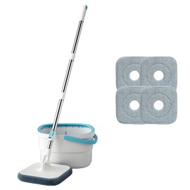 Household Mop and Bucket with Wringer Set, Self Separate Clean and Dirty Water Set Equipped with 4 Microfiber Mop Pads, Wet and Dry Mop with Self Wringing 360° Rotating Mops Head for Floors