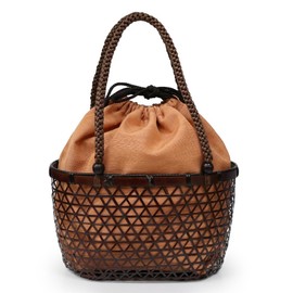 Yukata Hamper Drawstring Bag Linen Rayon Plain Adult Basket Bag Summer Yukata Adult Simple Elegance Simple Easy to Use (orange)