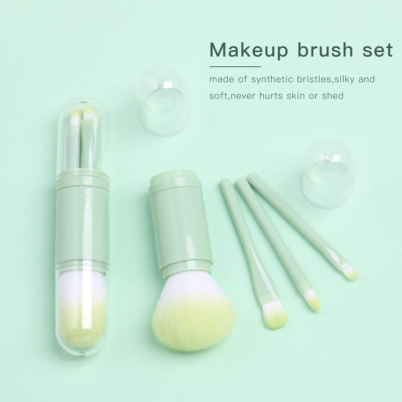 Mini Makeup Brush Travel Set - Green 4 in 1