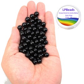 LPBeads 100PCS 8mm Natural Black Obsidian Beads Gemstone Round Loose Beads for Jewelry Making with Crystal Stretch Cord